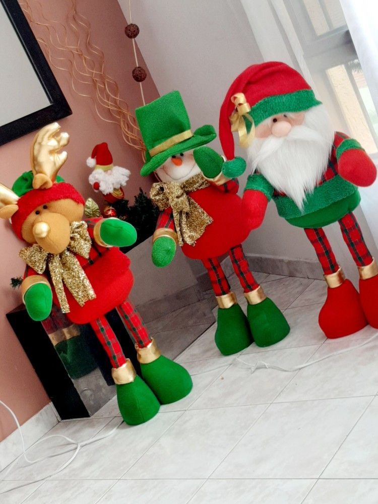 Set 3 Muñecos Navideños Patas Largas Ajustables 30 a 55cm