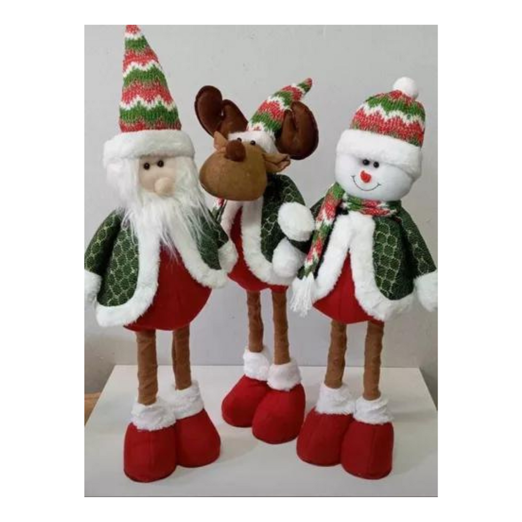 Set 3 Muñecos Navideños Patas Largas Ajustables 30 a 55cm