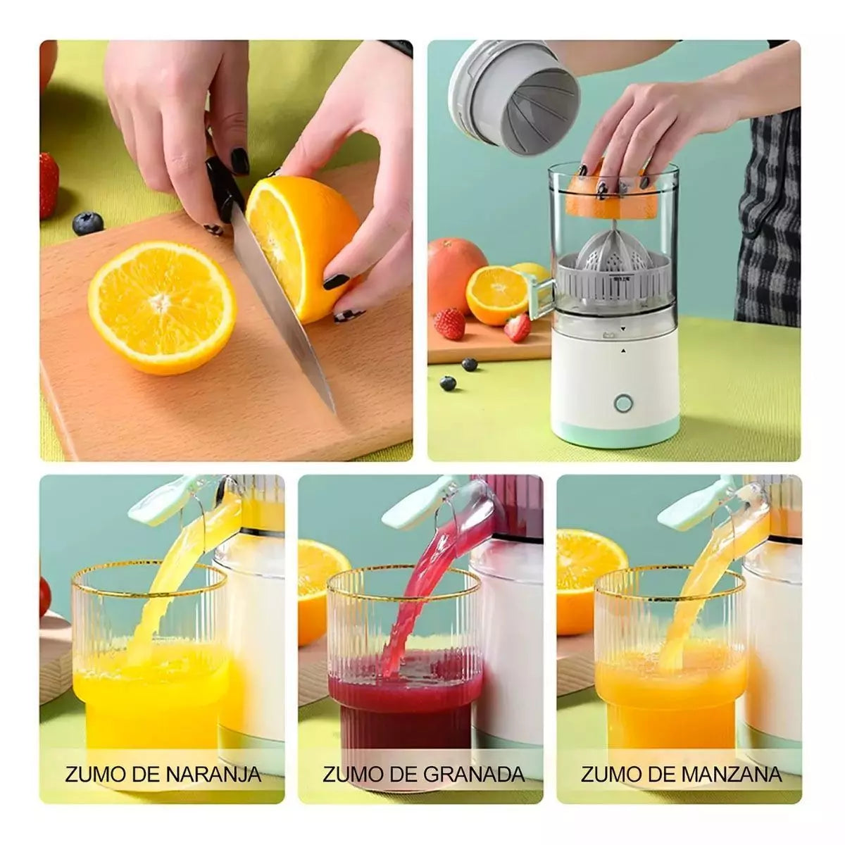 Exprimidor eléctrico de jugo inalámbrico.