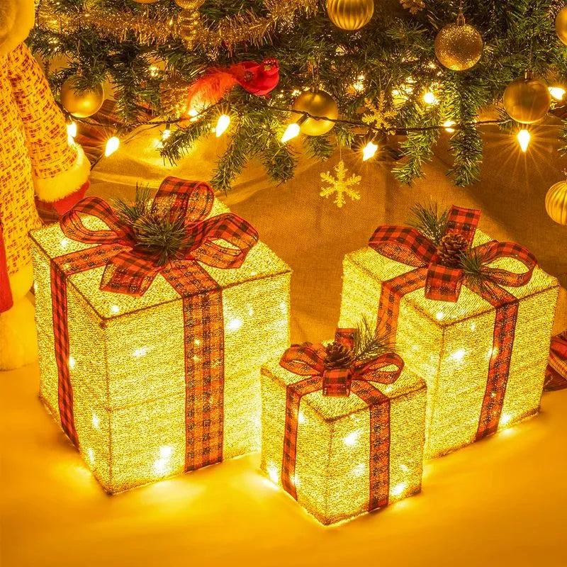 Adornos de 3 cajas con luces navideñas.