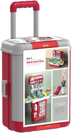 Cocinita Helados Infantil Portátil 4en1, Sonido, Luz, 54 Pz, Color Rojo.