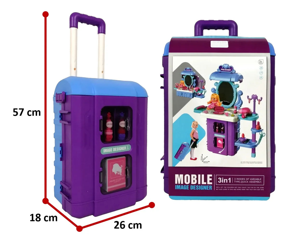 Maletín Tocador De Juguete 3 en 1 Con Accesorios Rosa 35pcs.