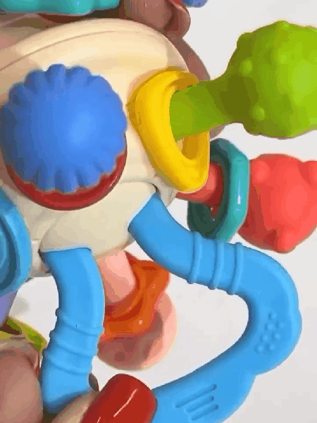 Juguete sensorial de silicona 2 en 1 para la dentición y sonajero - colorido...