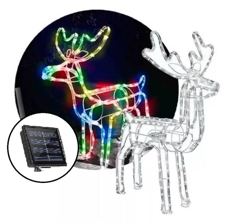 Reno Navideño Luz Led Solar Decorativo 120cm Multicolor.